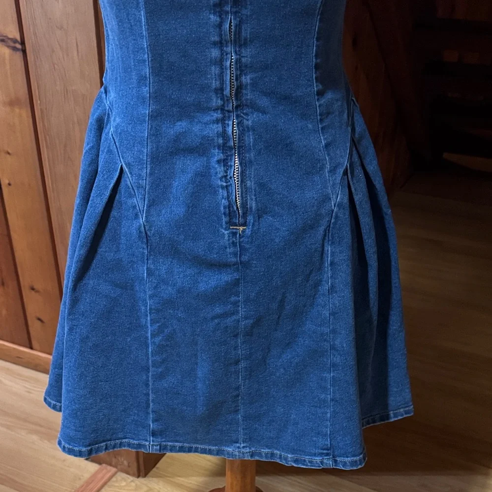 Cider Size Medium M Denim Square-Neck Mini Dress stretch - Picture 7 of 13